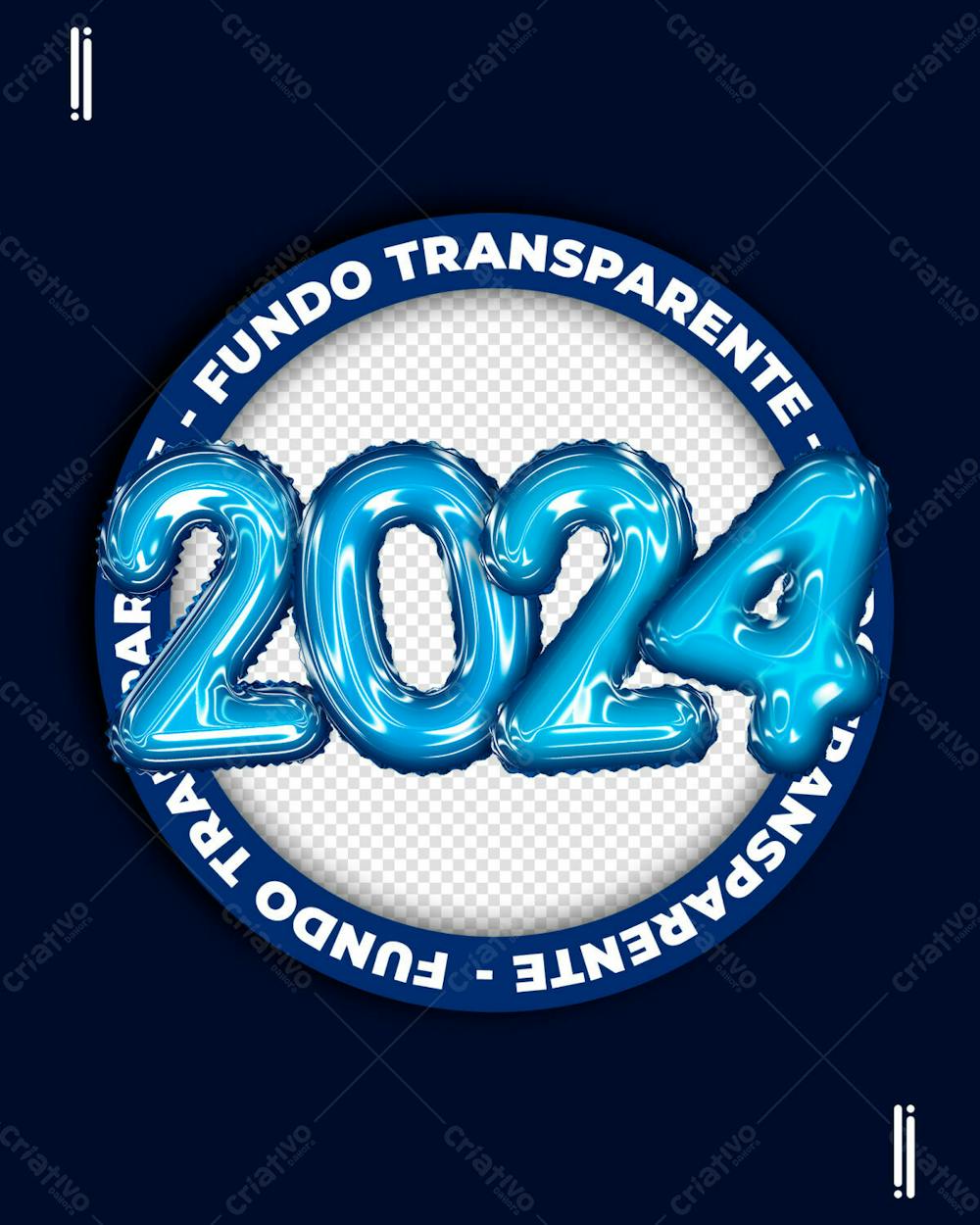 ANO NOVO - 2024 | BALÕES 3D | ELEMENTO 3D | IMAGEM SEM FUNDO | PSD