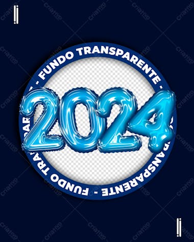 Ano novo 2024 | balões 3d | elemento 3d | imagem sem fundo | psd