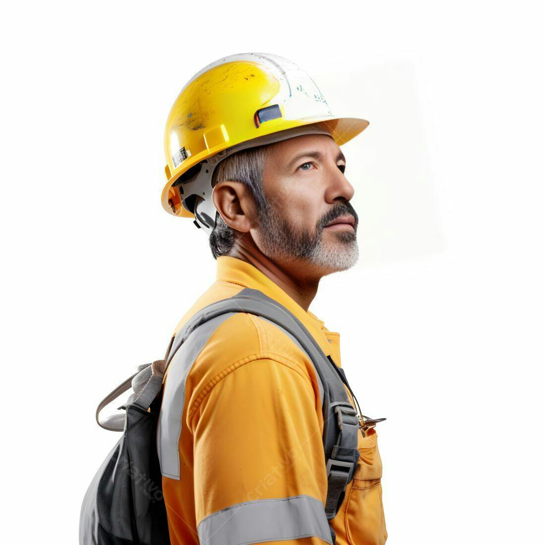 Engenheiro com mochila e capacete amarelo