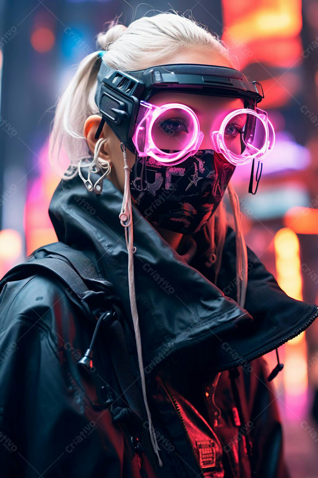 Cyberpunk Mulher com Óculos Neon