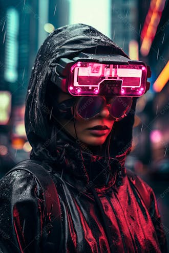 Foto de hacker usando dispositivo de realidade virtual jogando no mundo digital criado com tecnologia generativa de ia