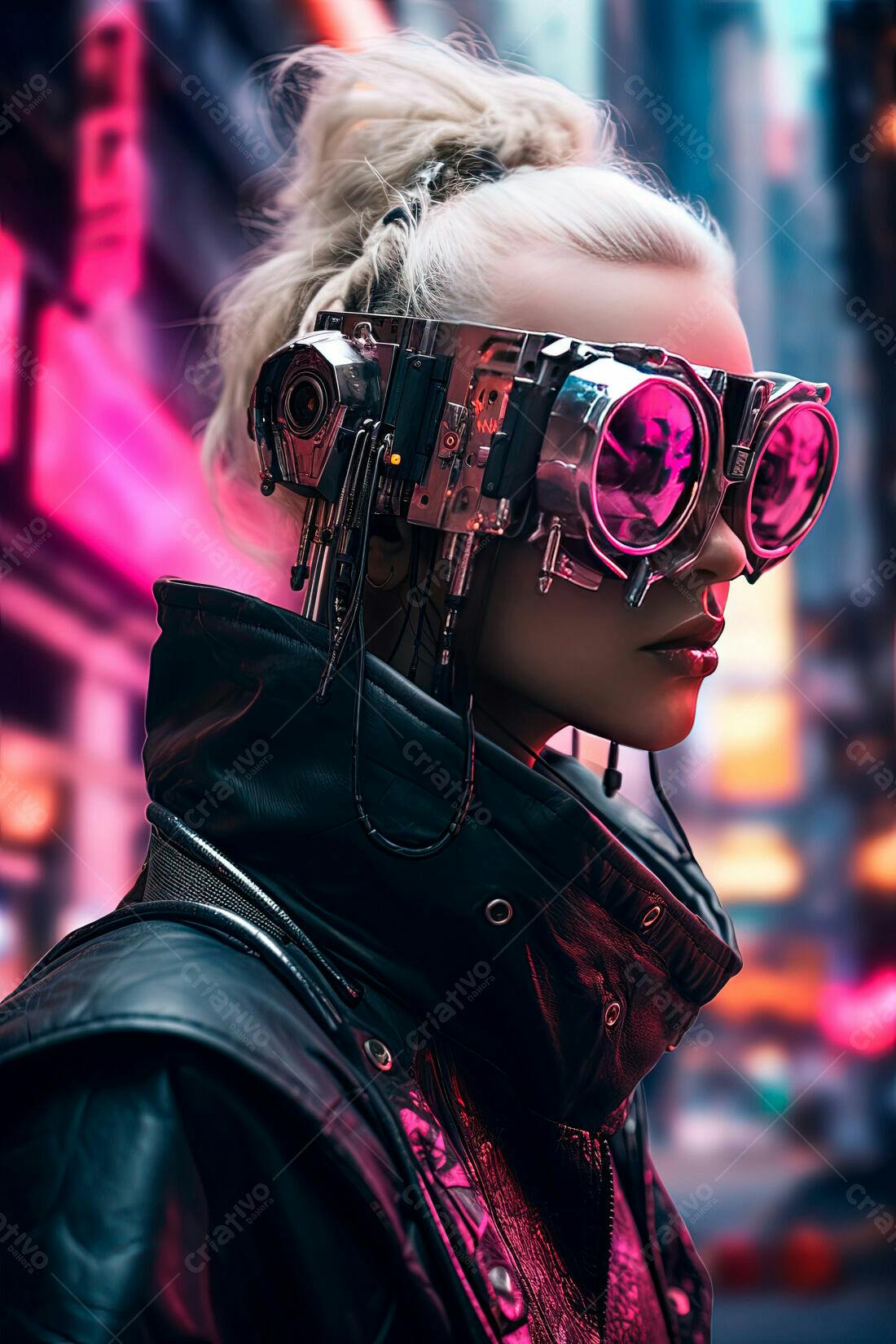 Cyberpunk Mulher com Óculos futuristas