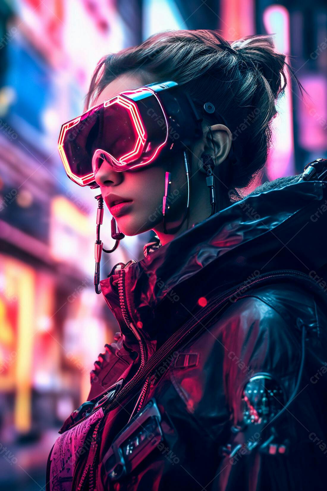 Cyberpunk mulher óculos neon cidade noite