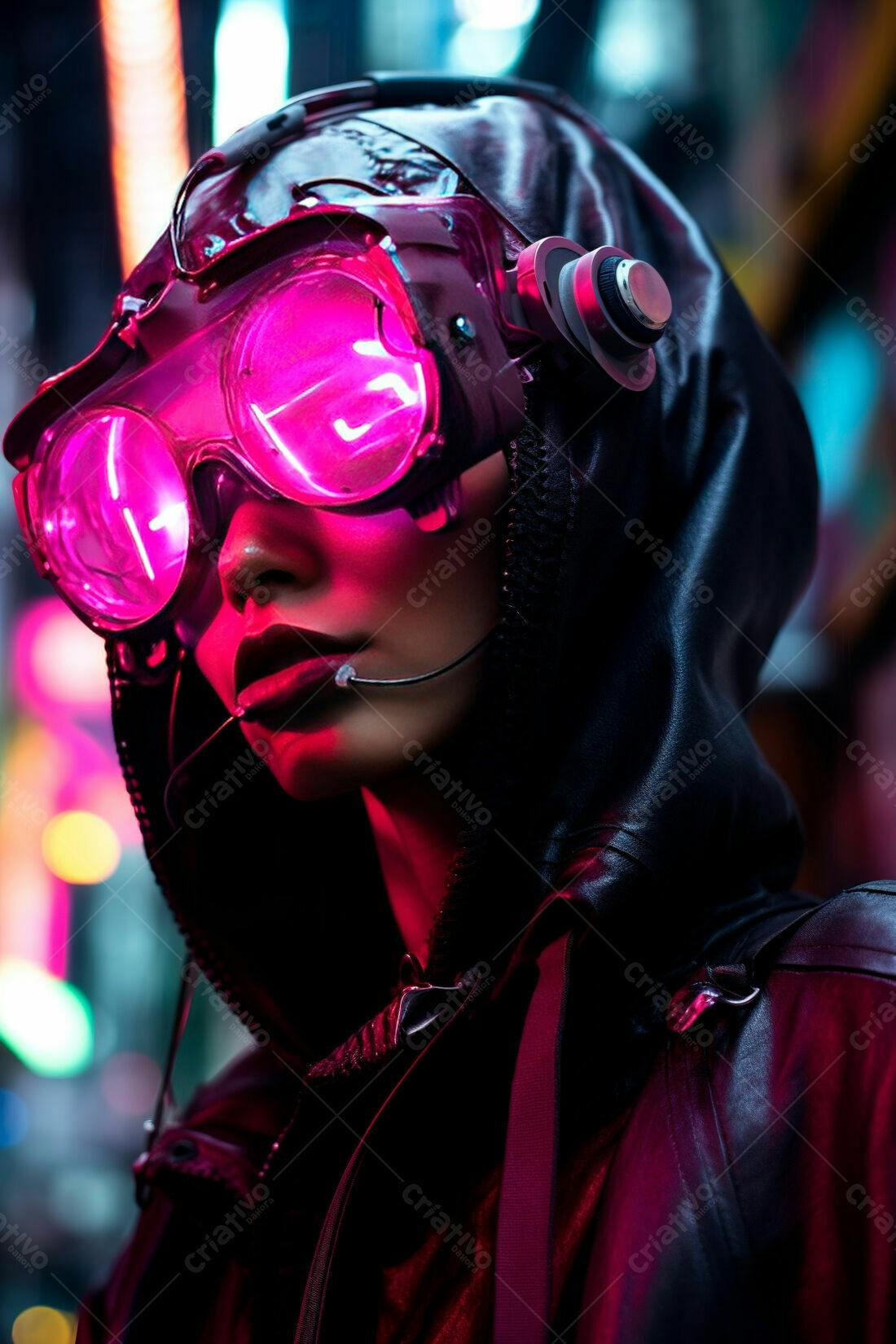 Cyberpunk mulher óculos futuristas neon rosa