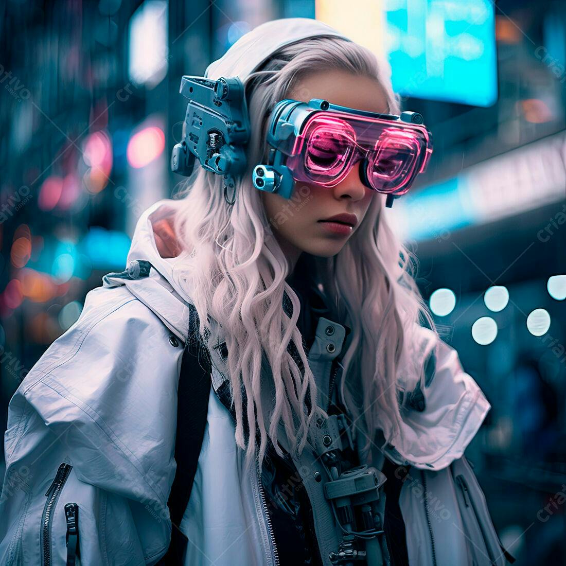 Cyberpunk garota futurista em cidade neon