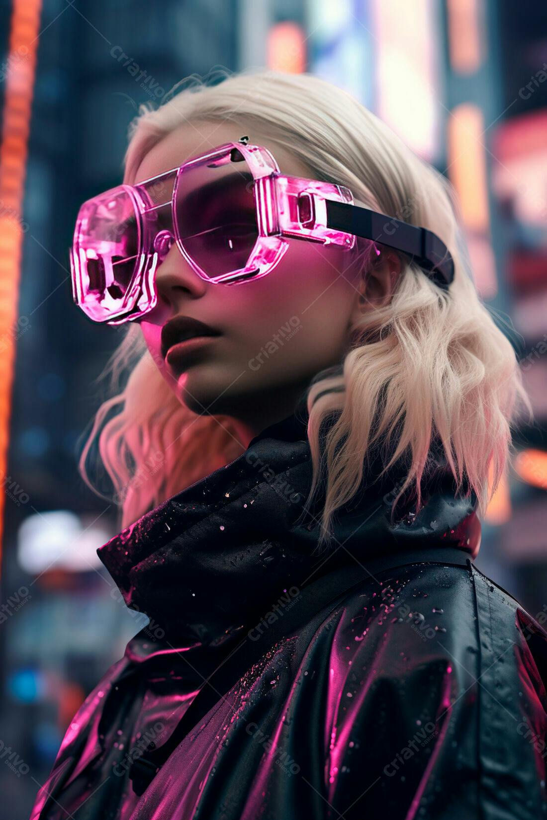 Modelo usando óculos futuristas rosa