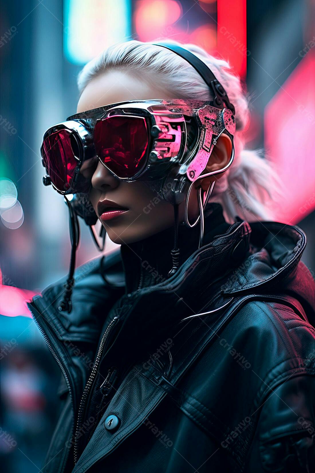 Mulher Cyberpunk com óculos futuristas
