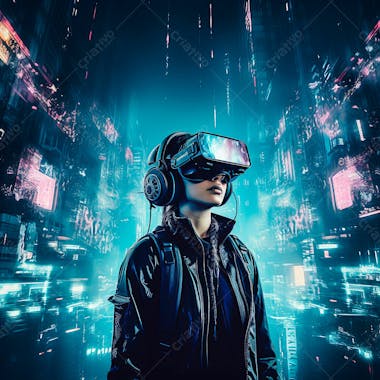 Foto de hacker usando dispositivo de realidade virtual jogando no mundo digital criado com tecnologia generativa de ia