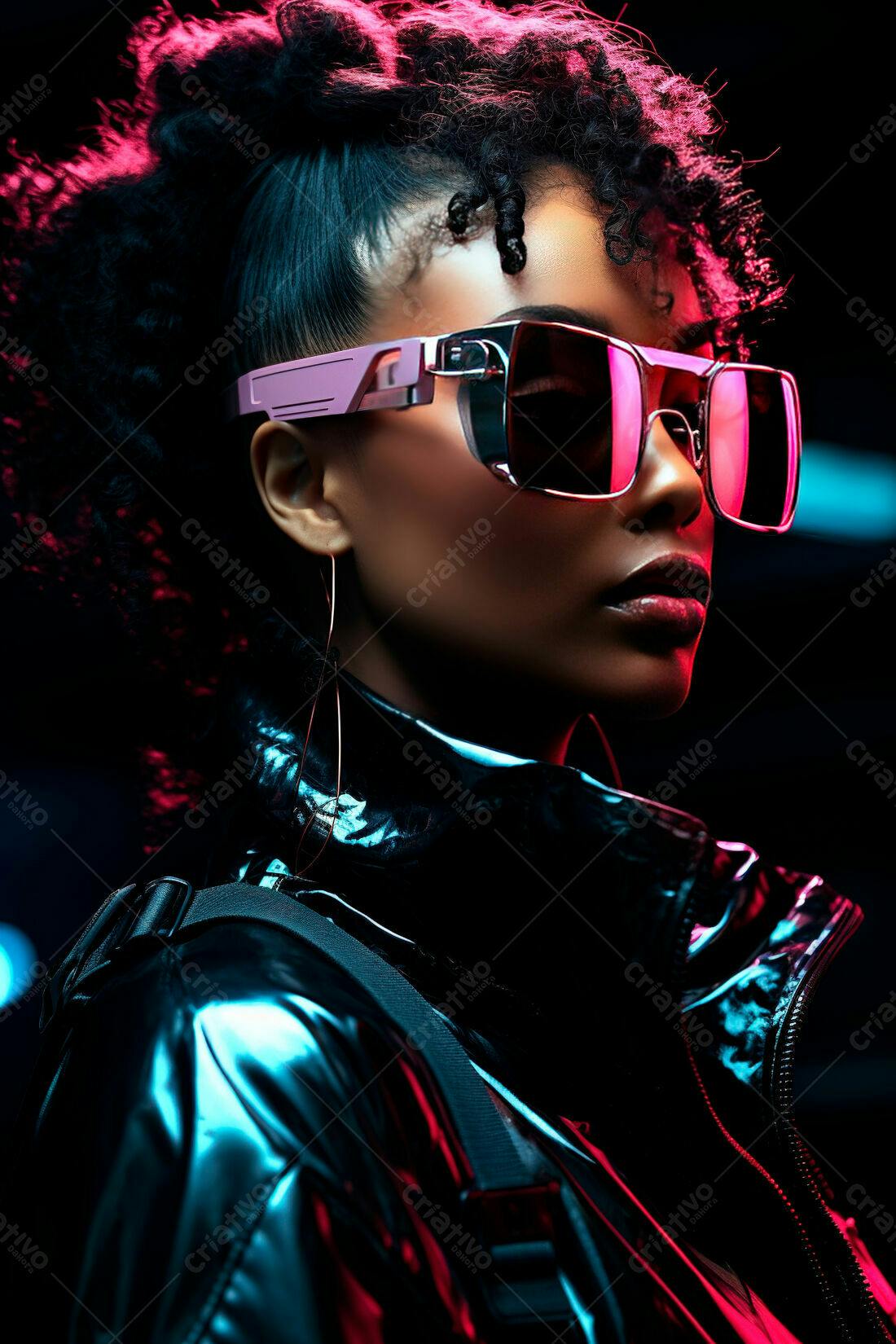 Mulher negra com óculos futuristas