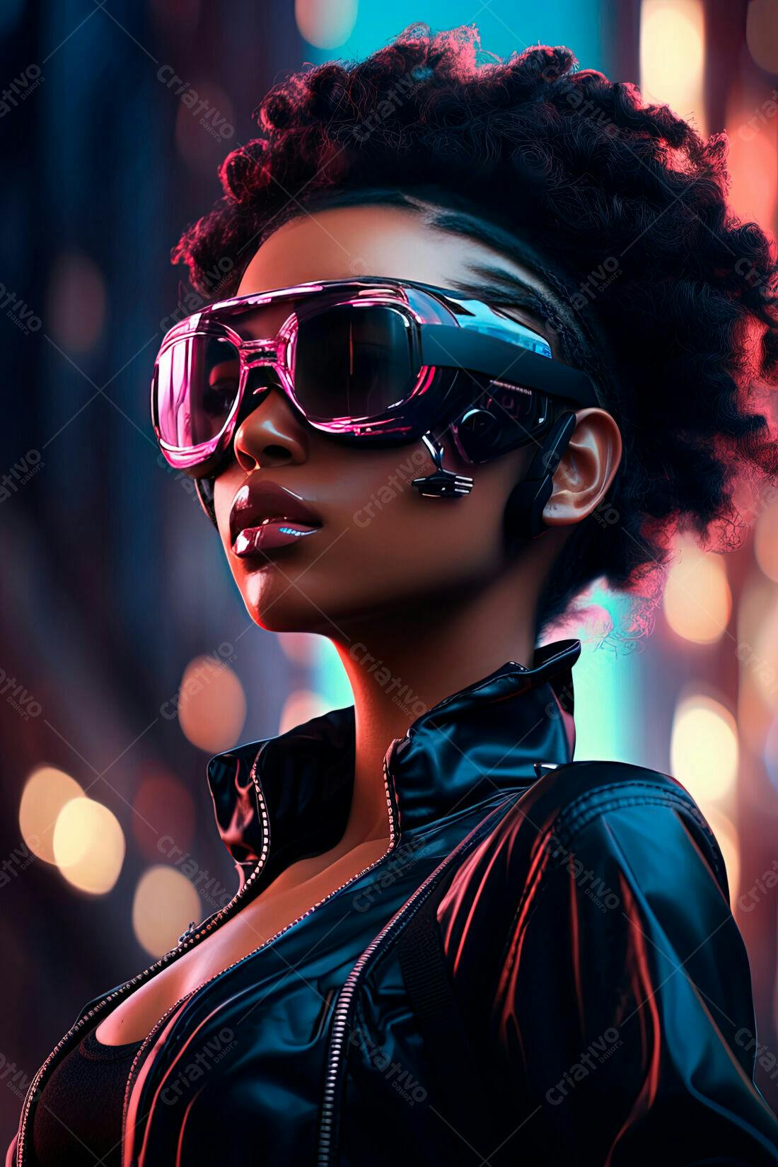 Mulher negra futurista óculos cyberpunk