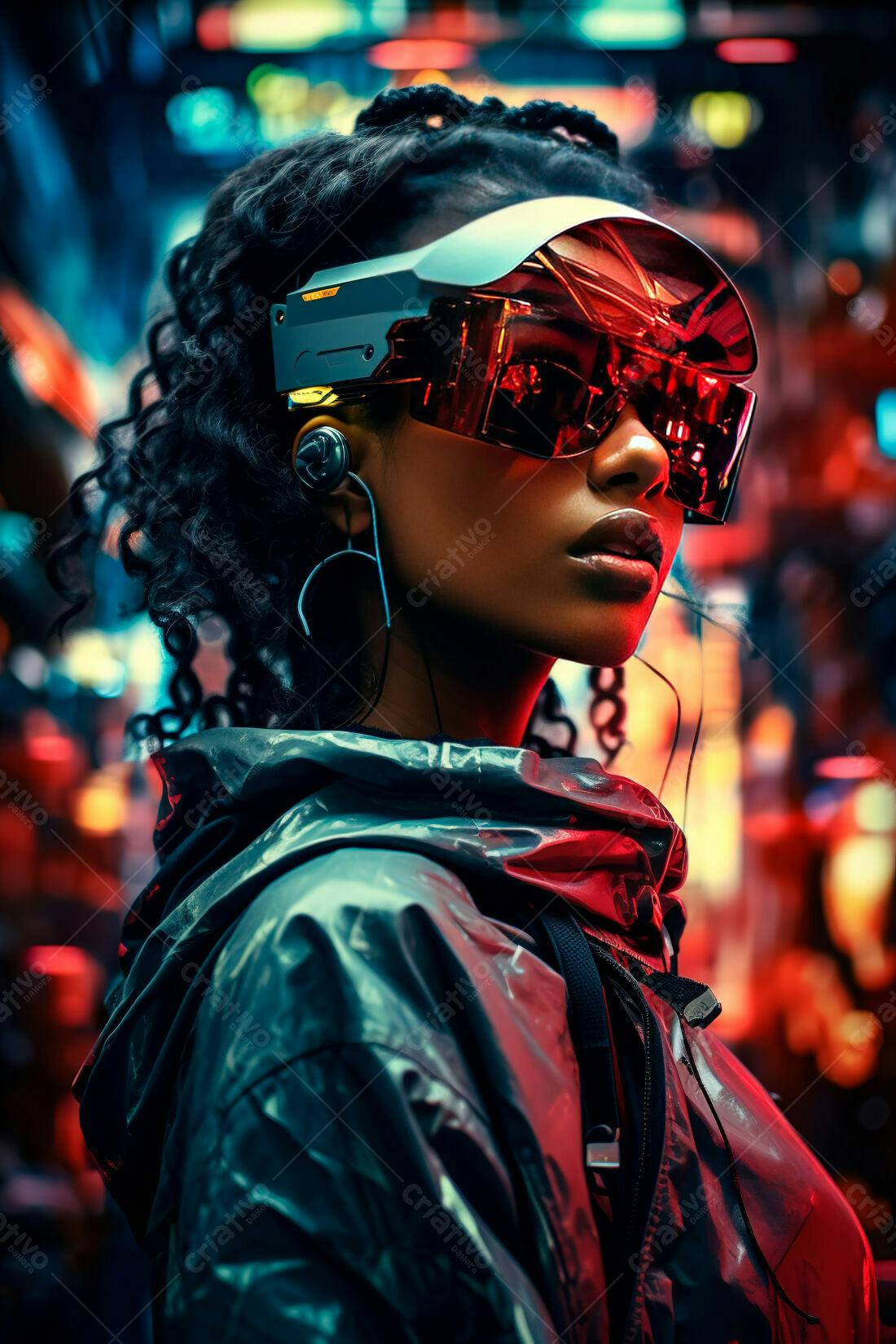 Mulher negra futurista óculos cyberpunk