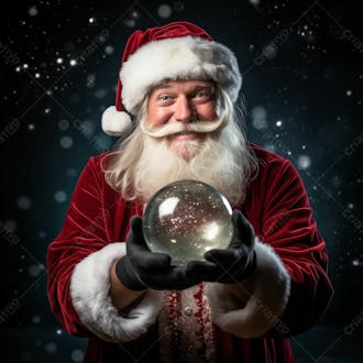 Papai noel segurando bola de crista, noite de natal