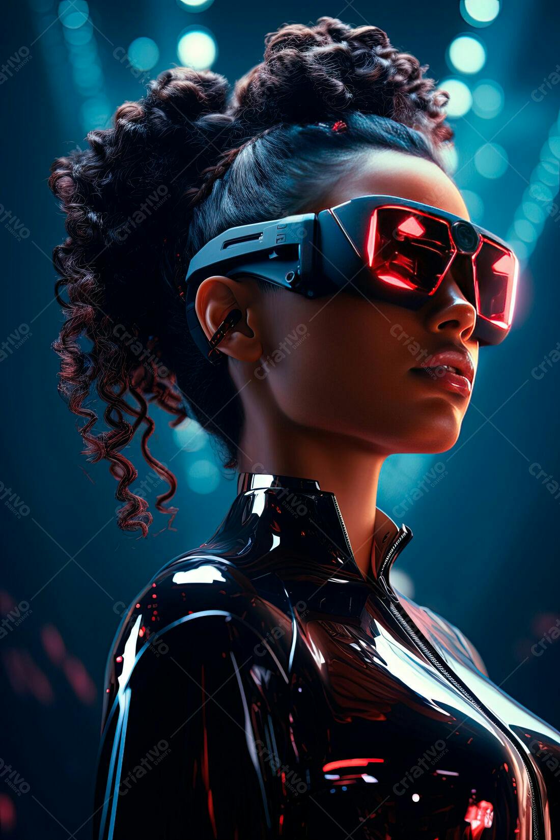Mulher futurista com óculos tecnológicos