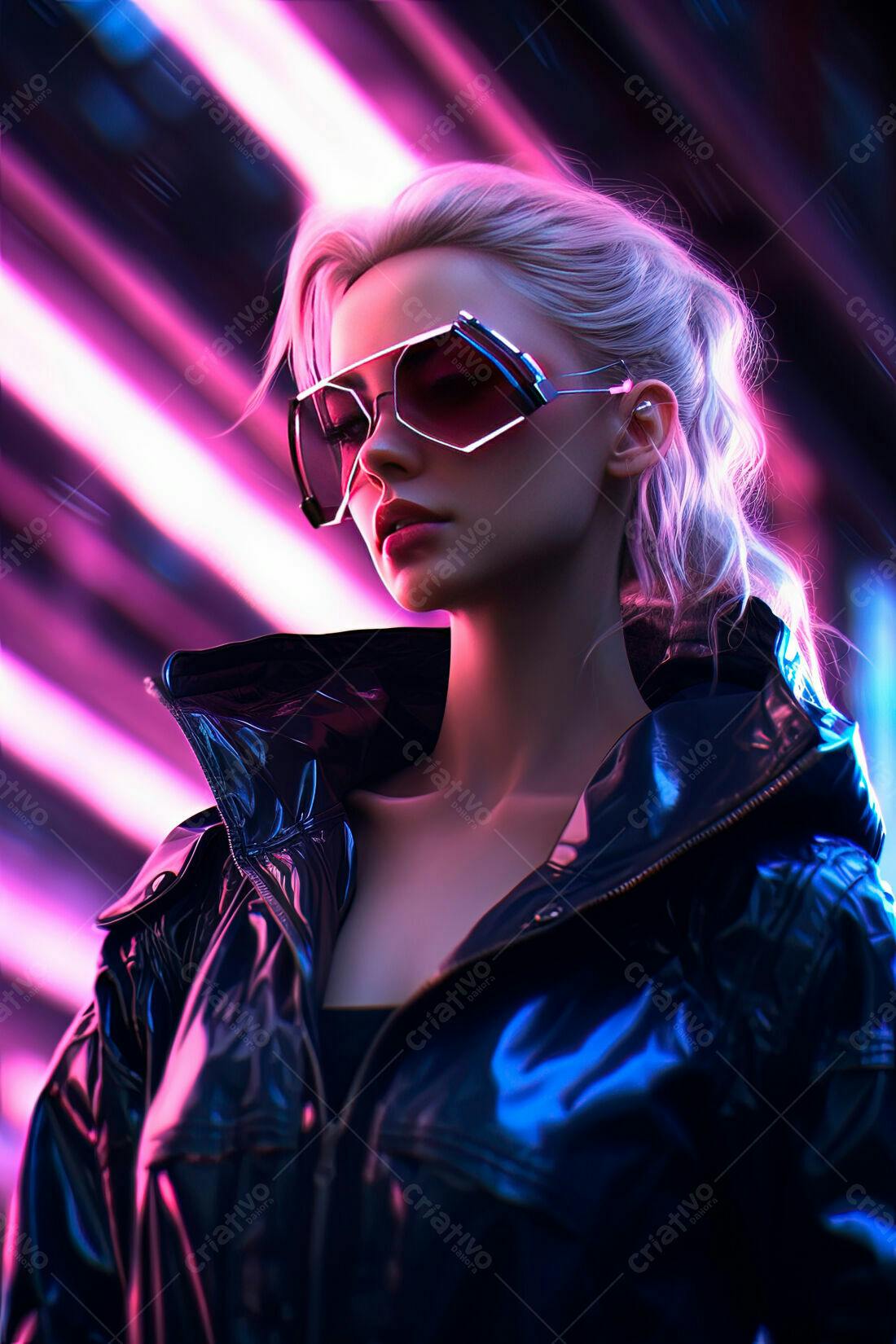 Modelo usando jaqueta de couro futurista