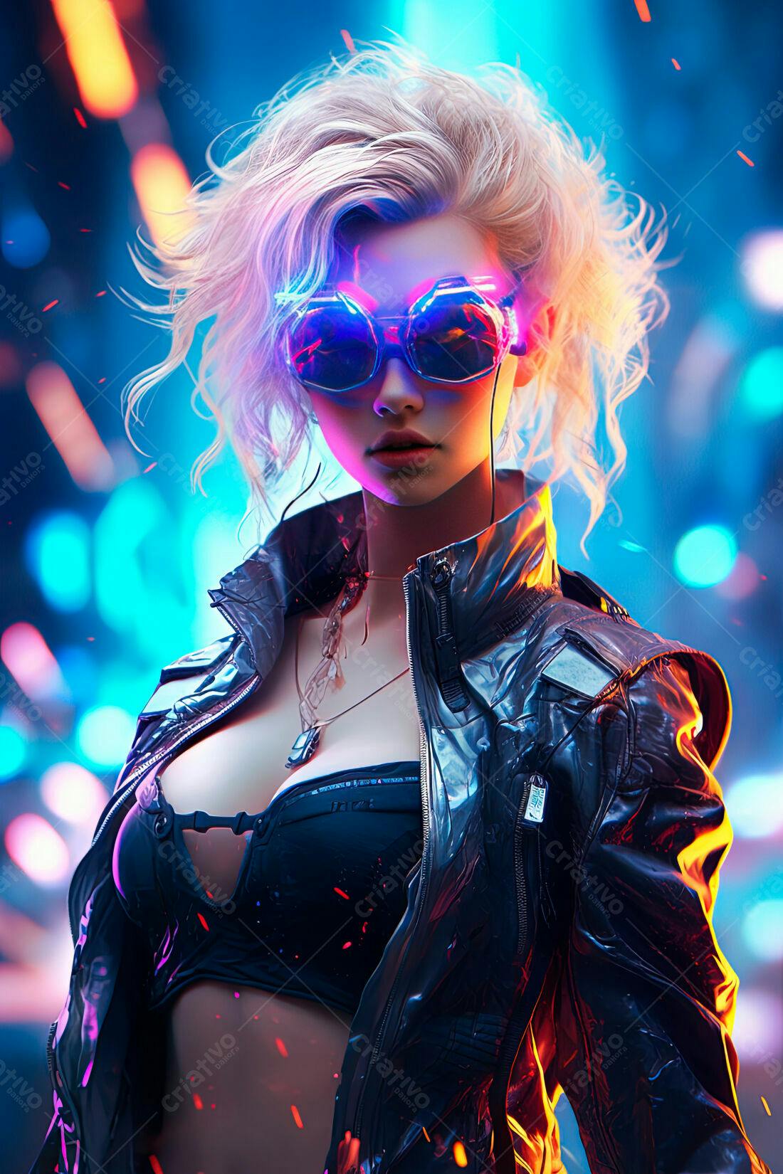 Mulher Cyberpunk com óculos futuristas