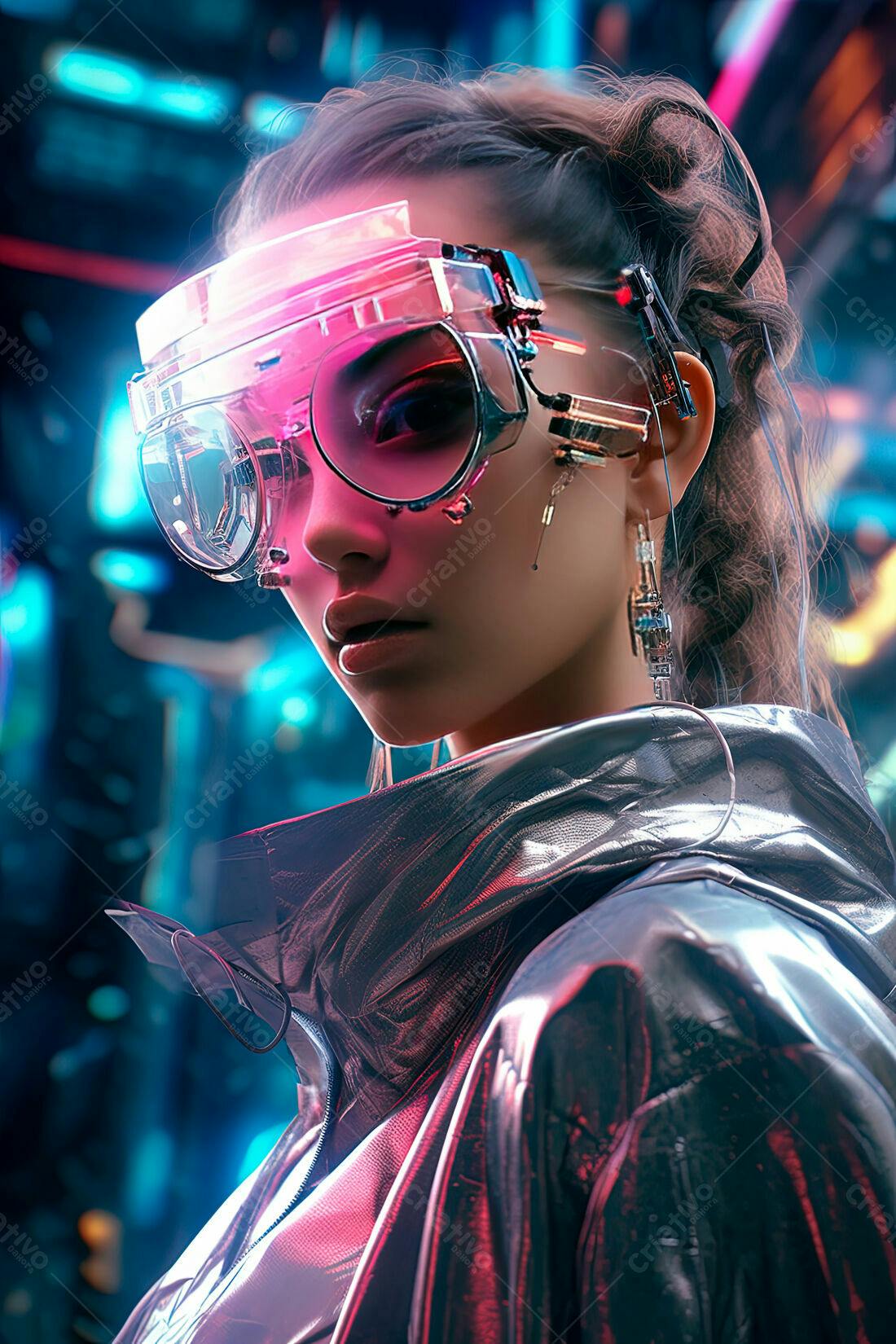 Mulher futurista com óculos tecnológicos
