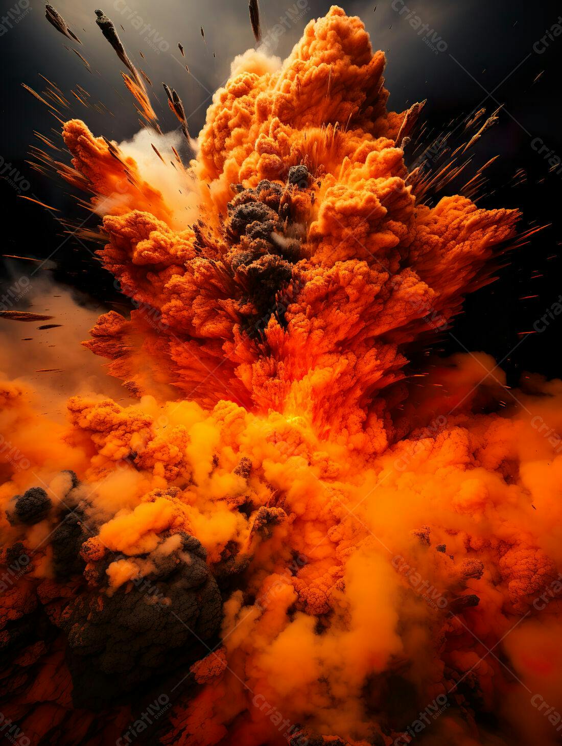 Erupção Vulcânica Laranja e Cinza