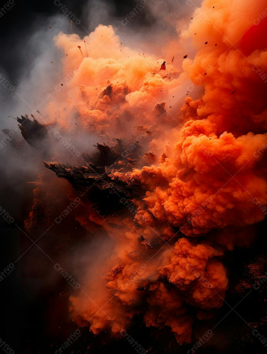 Explosão vulcânica tons laranja e vermelho