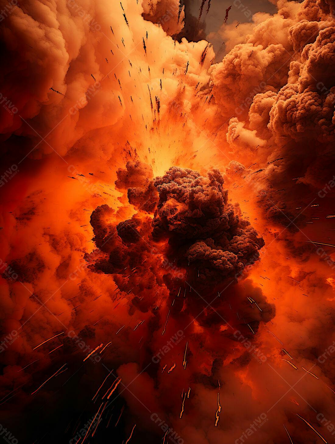 Erupção vulcânica intensa tons laranja e vermelho