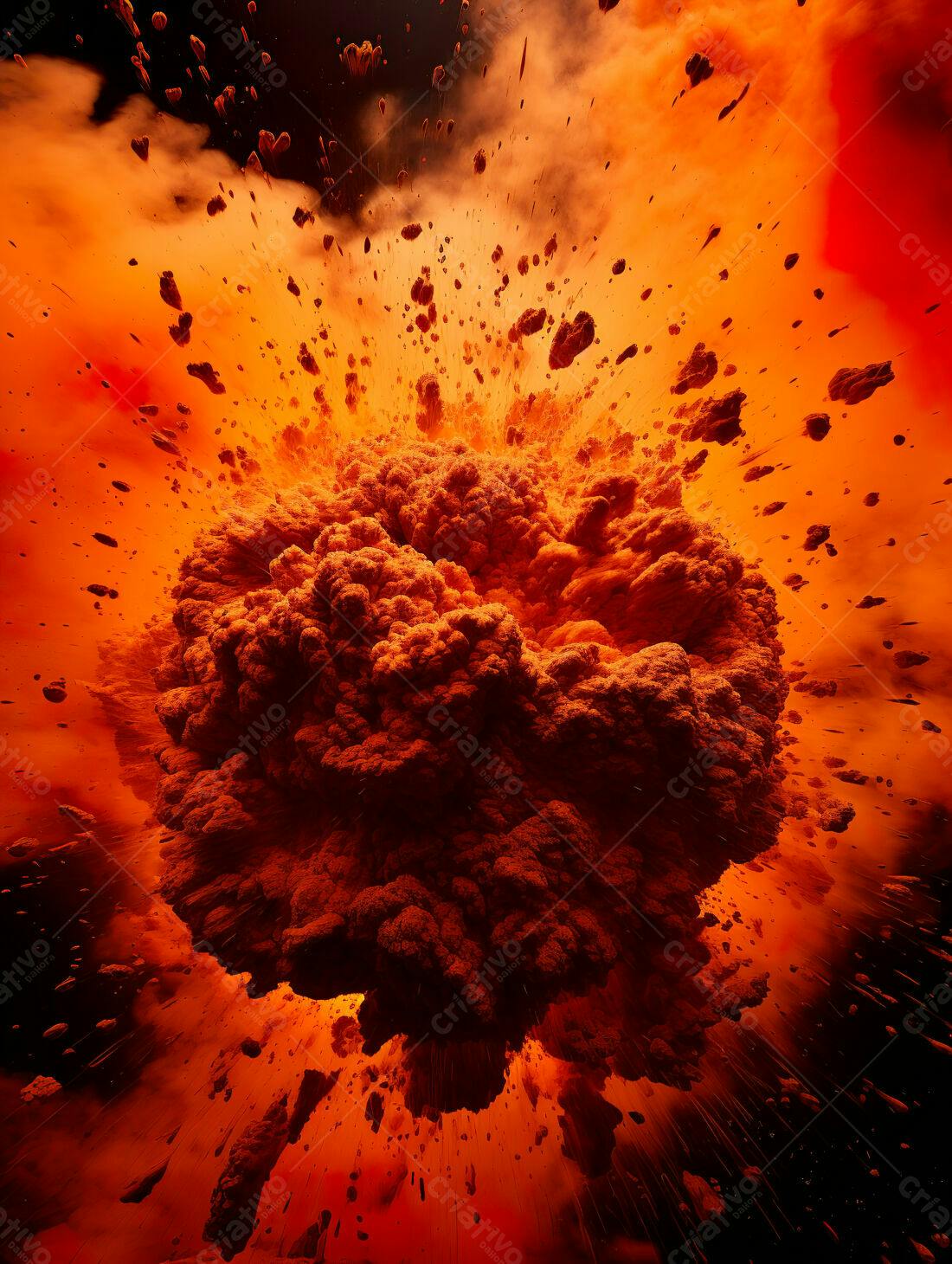 Explosão vulcânica tons laranja e vermelho