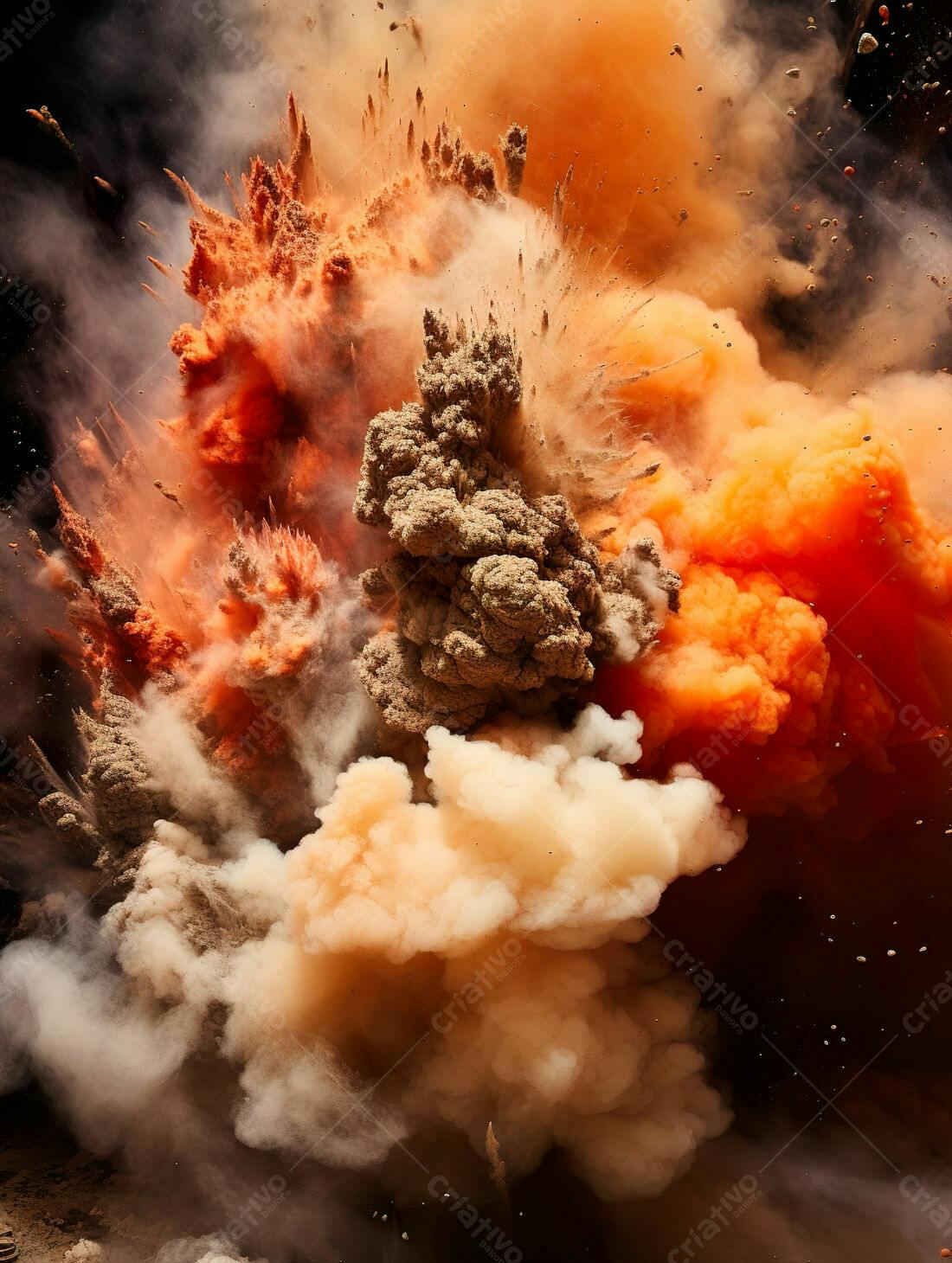 Explosão de poeira colorida em tons terrosos