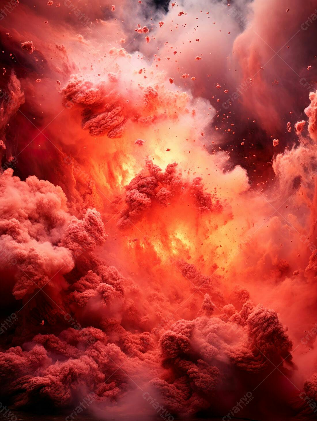 Explosão vulcânica tons vermelhos
