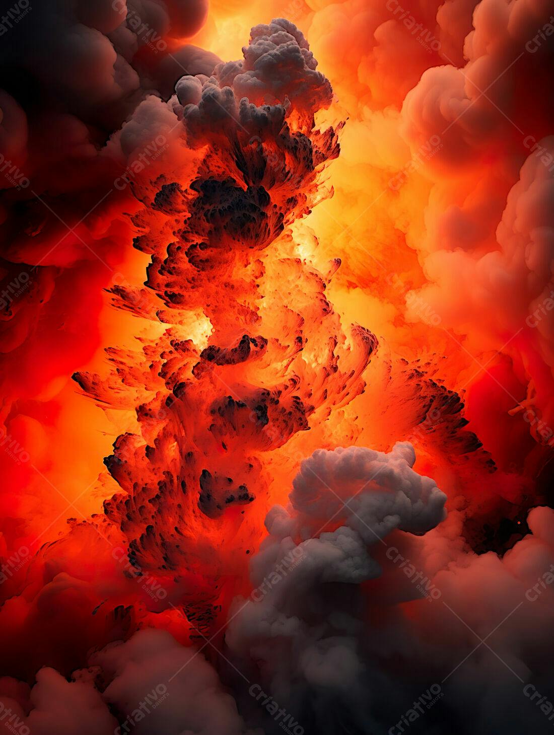 Erupção vulcânica com lava e fumaça
