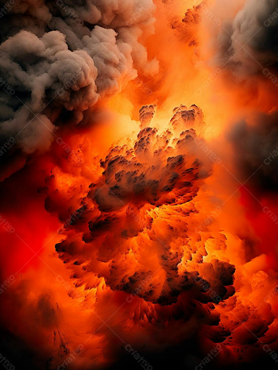 Erupção Vulcânica Laranja e Cinza