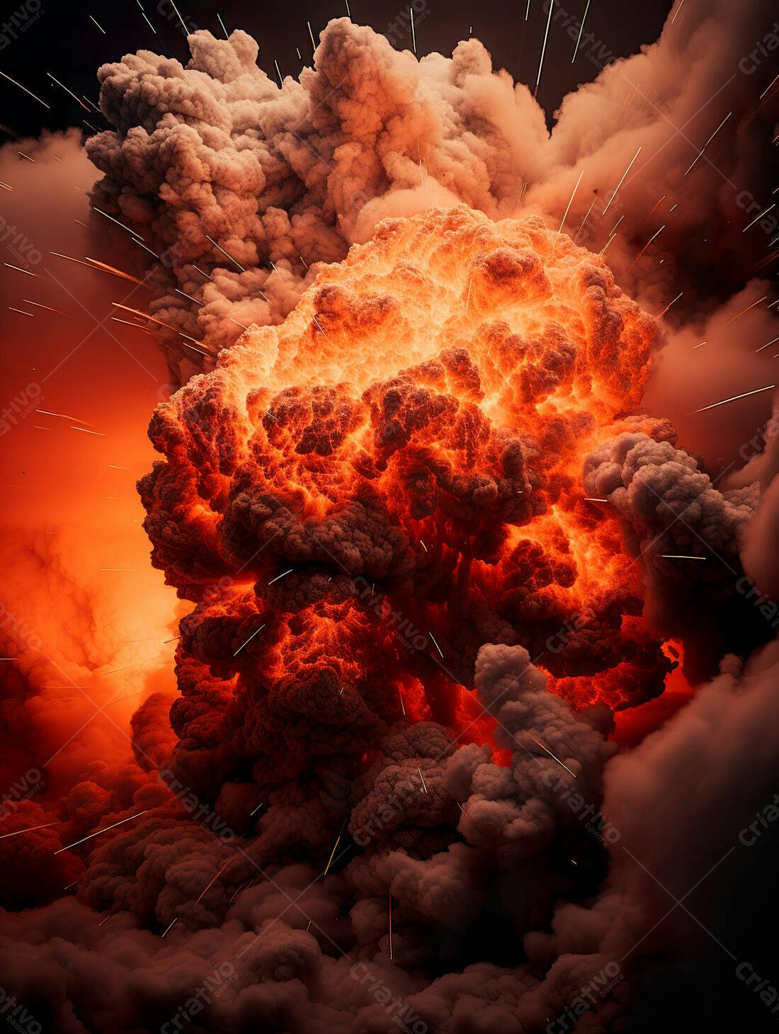 Explosão gigante de fogo e fumaça