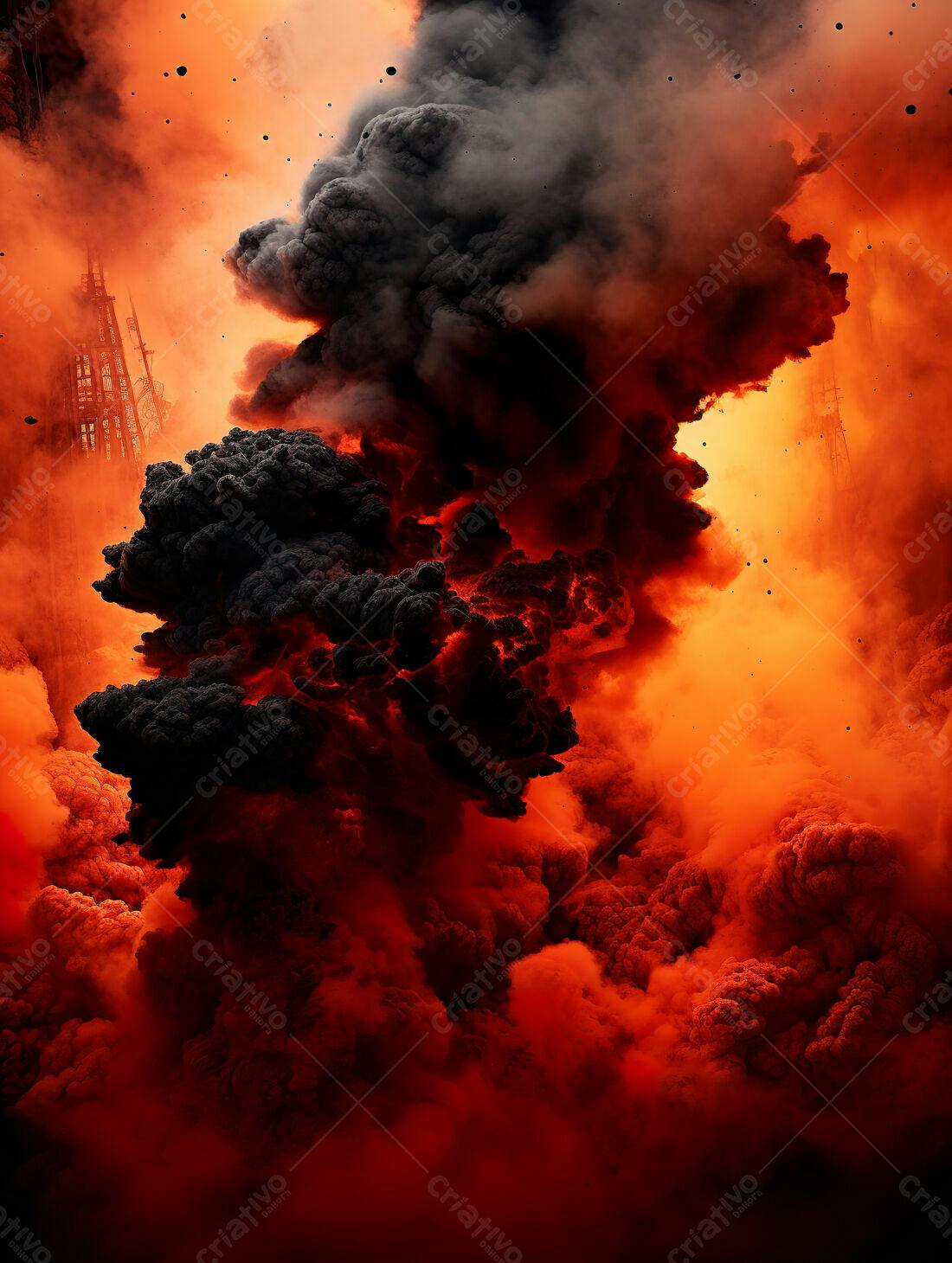 Explosão de fumaça e fogo vermelho e preto