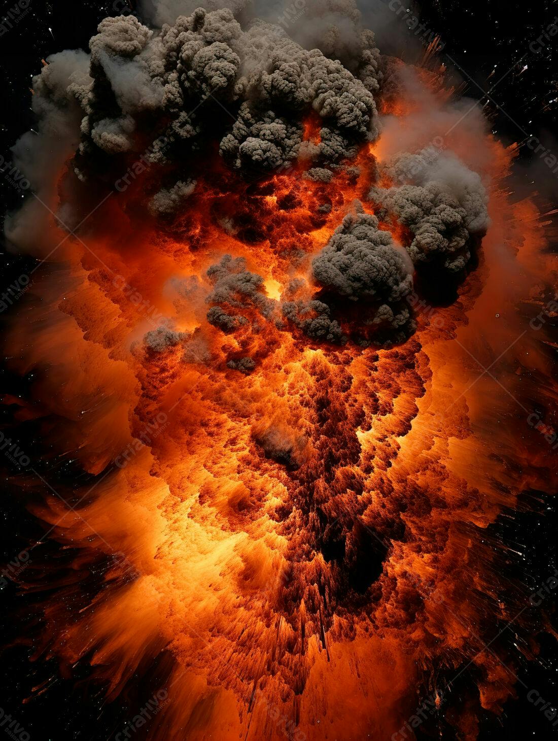 Explosão de fogo e fumaça laranja e cinza