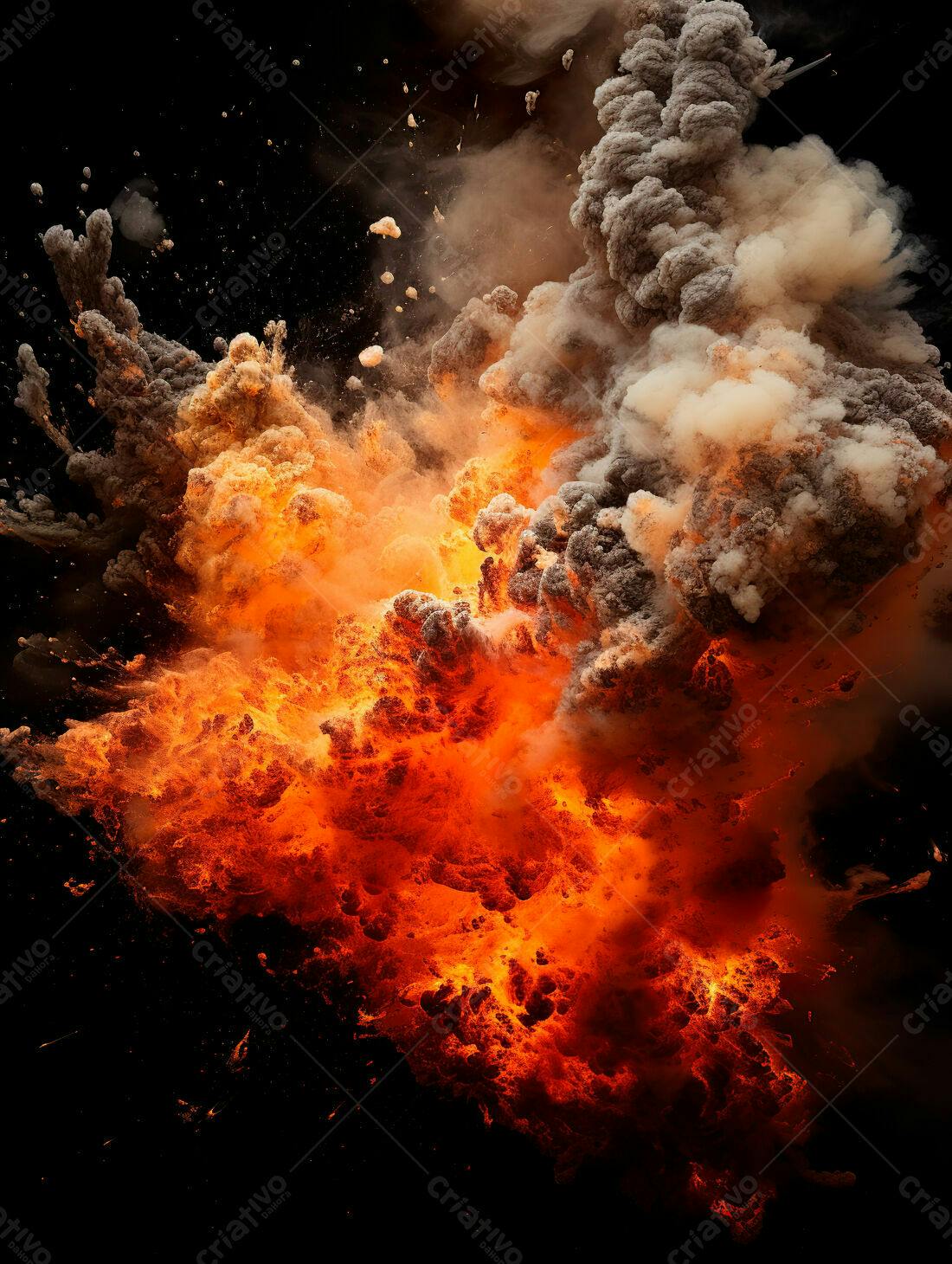 Explosão de fogo e fumaça