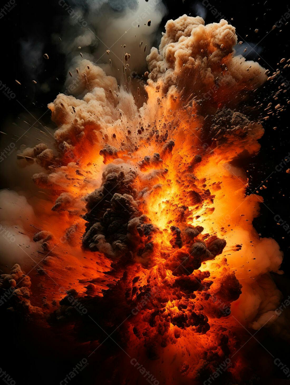 Explosão de fogo e fumaça laranja