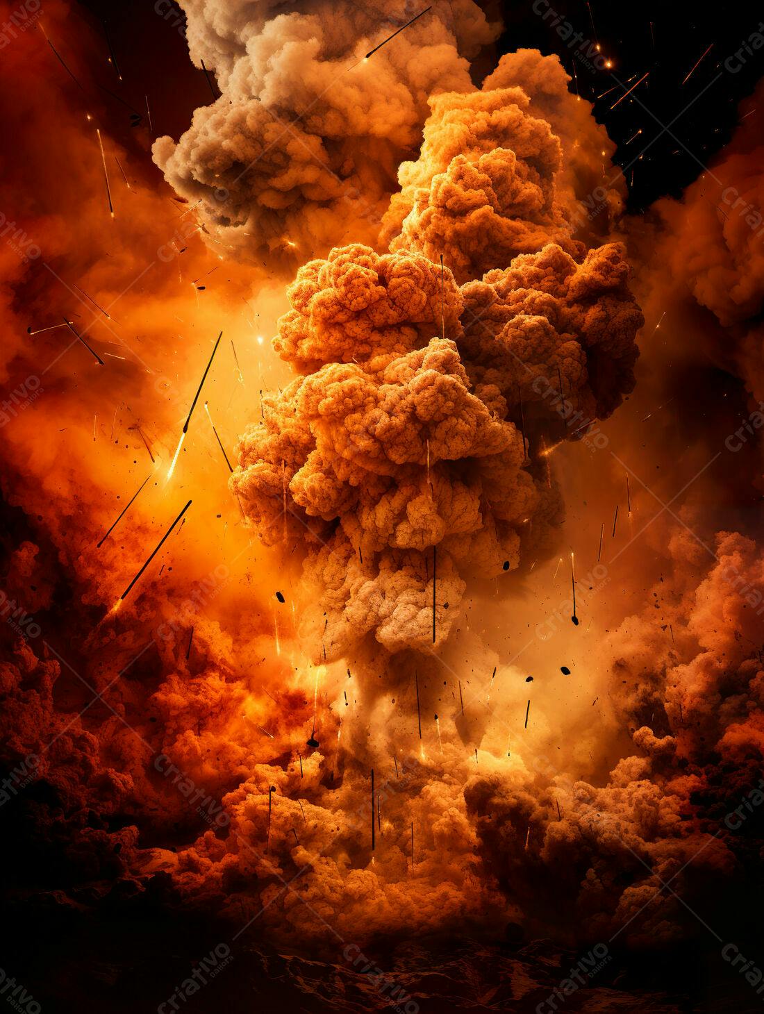 Explosão vulcânica colossal tons laranja e vermelho