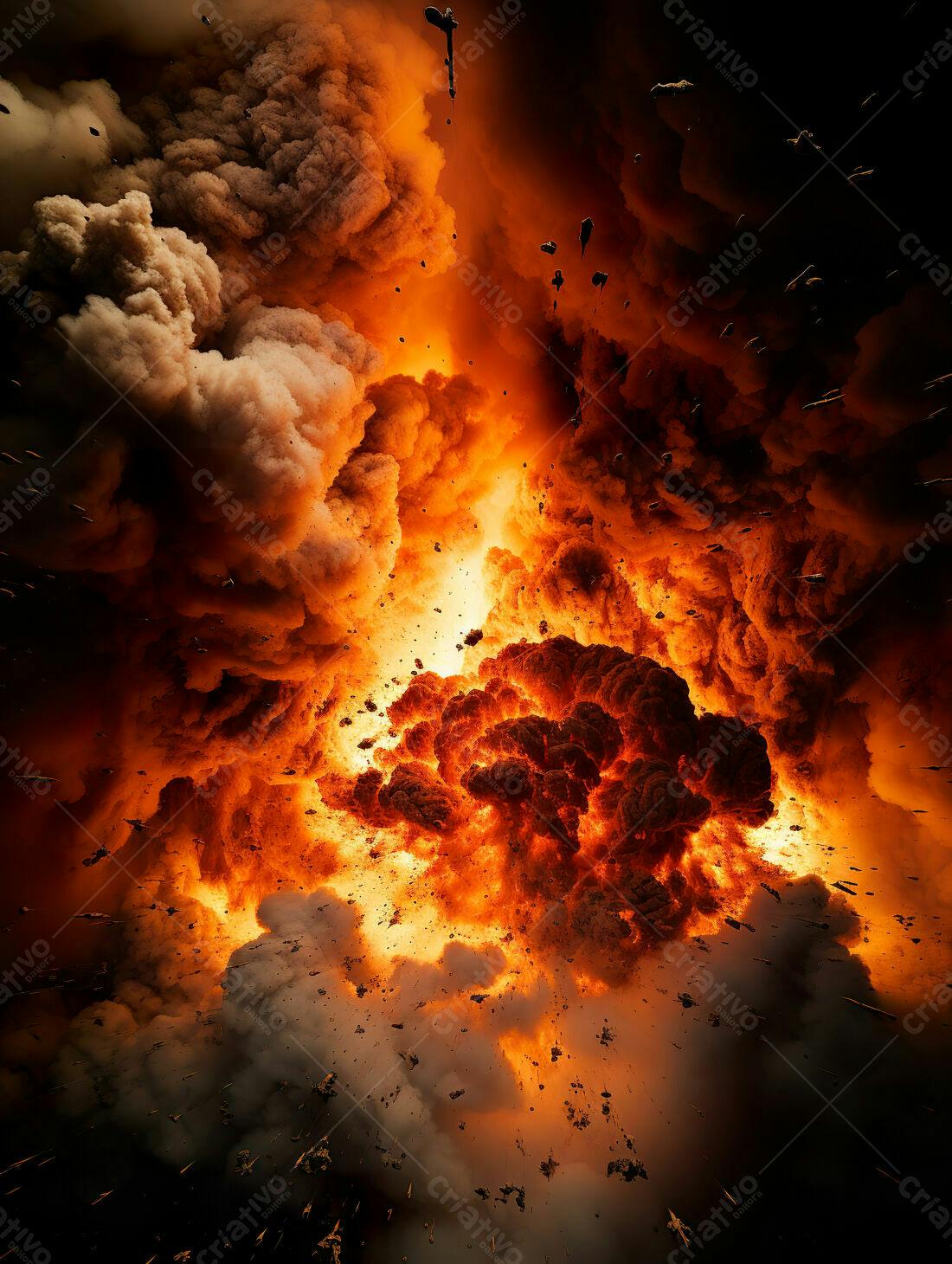 Explosão gigante de fogo e fumaça
