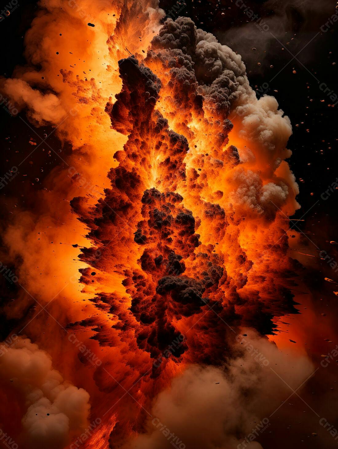Explosão de fogo e fumaça laranja