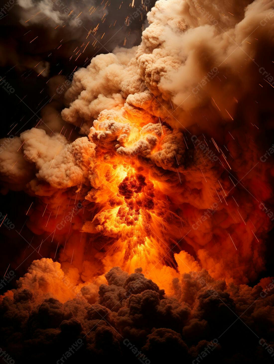 Explosão gigante com fumaça e fogo