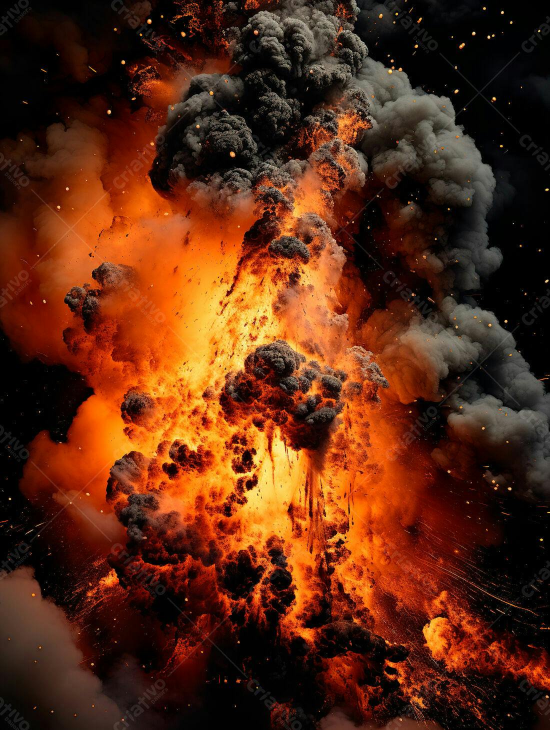 Explosão intensa de fogo e fumaça