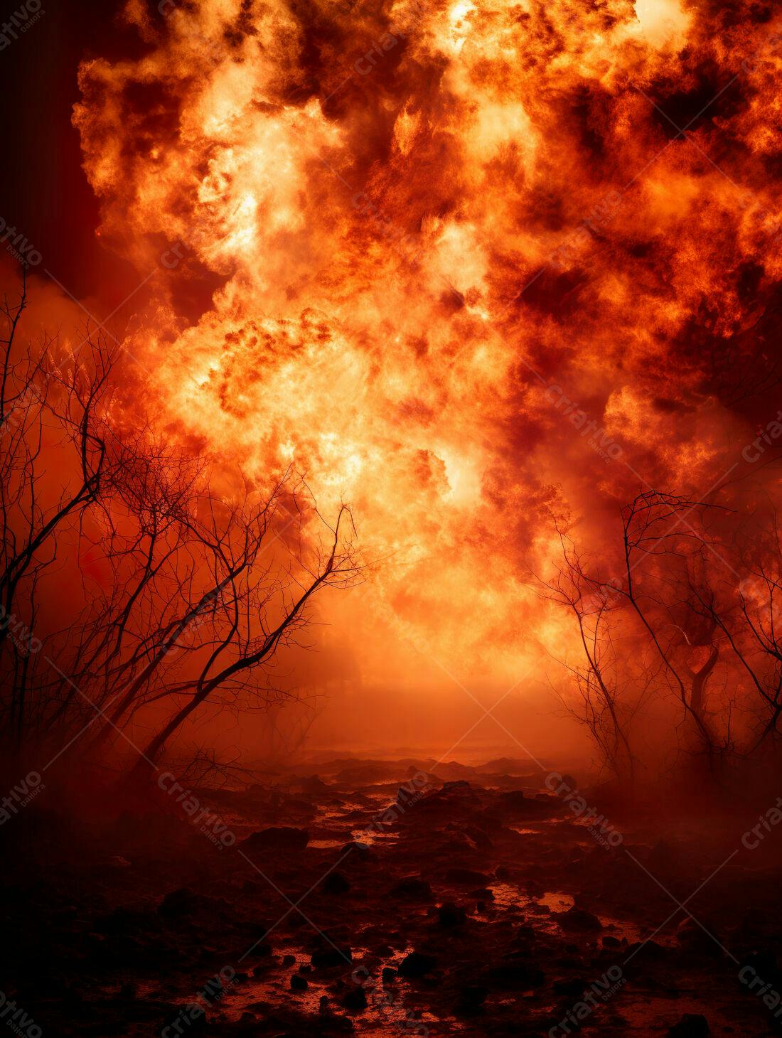 Incêndio infernal paisagem apocalíptica