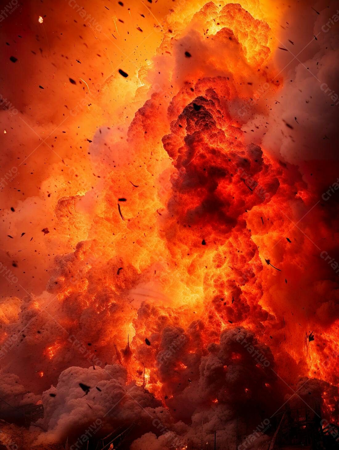 Explosão de fogo intenso e destruição