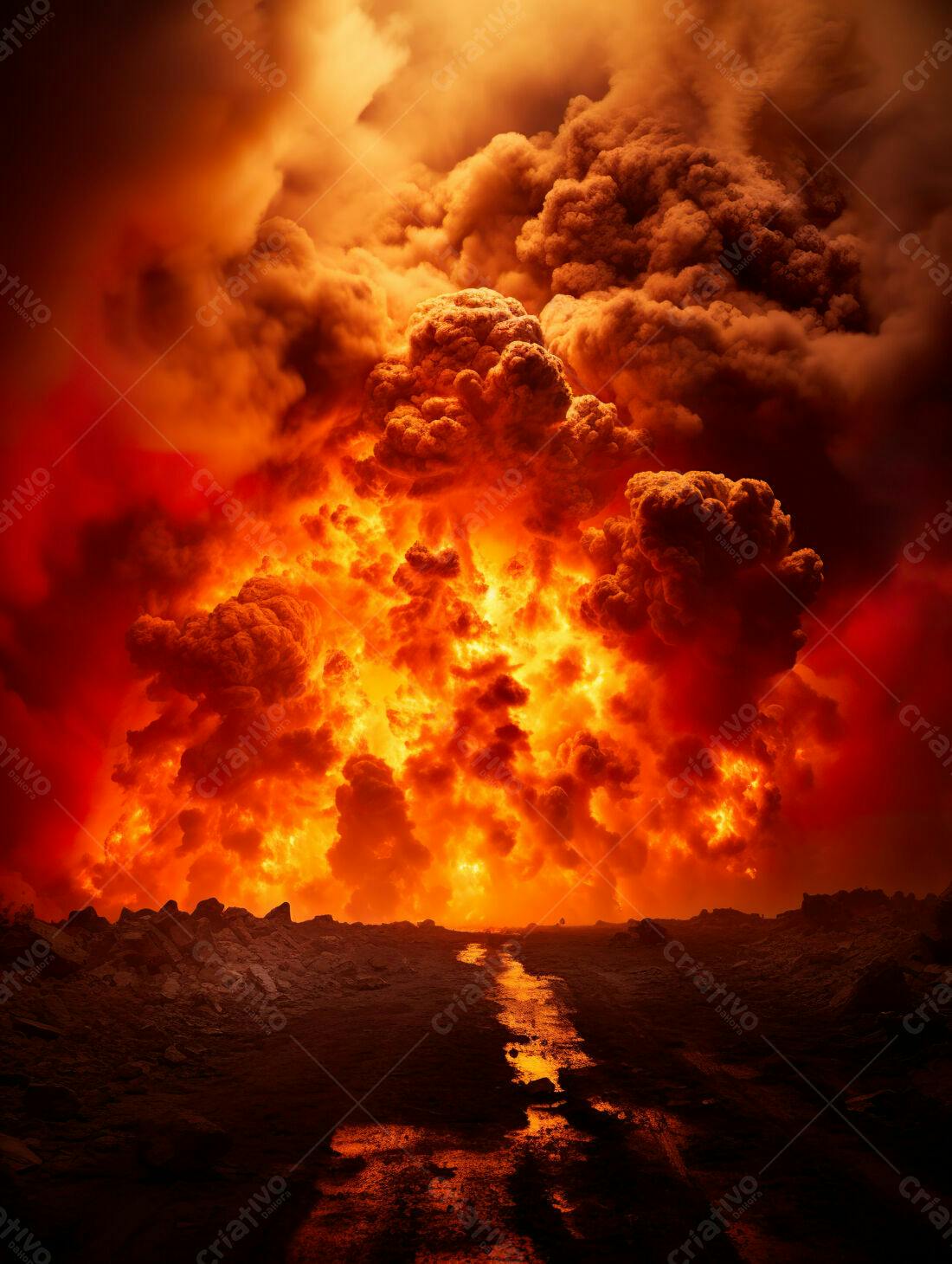 Explosão vulcânica paisagem infernal