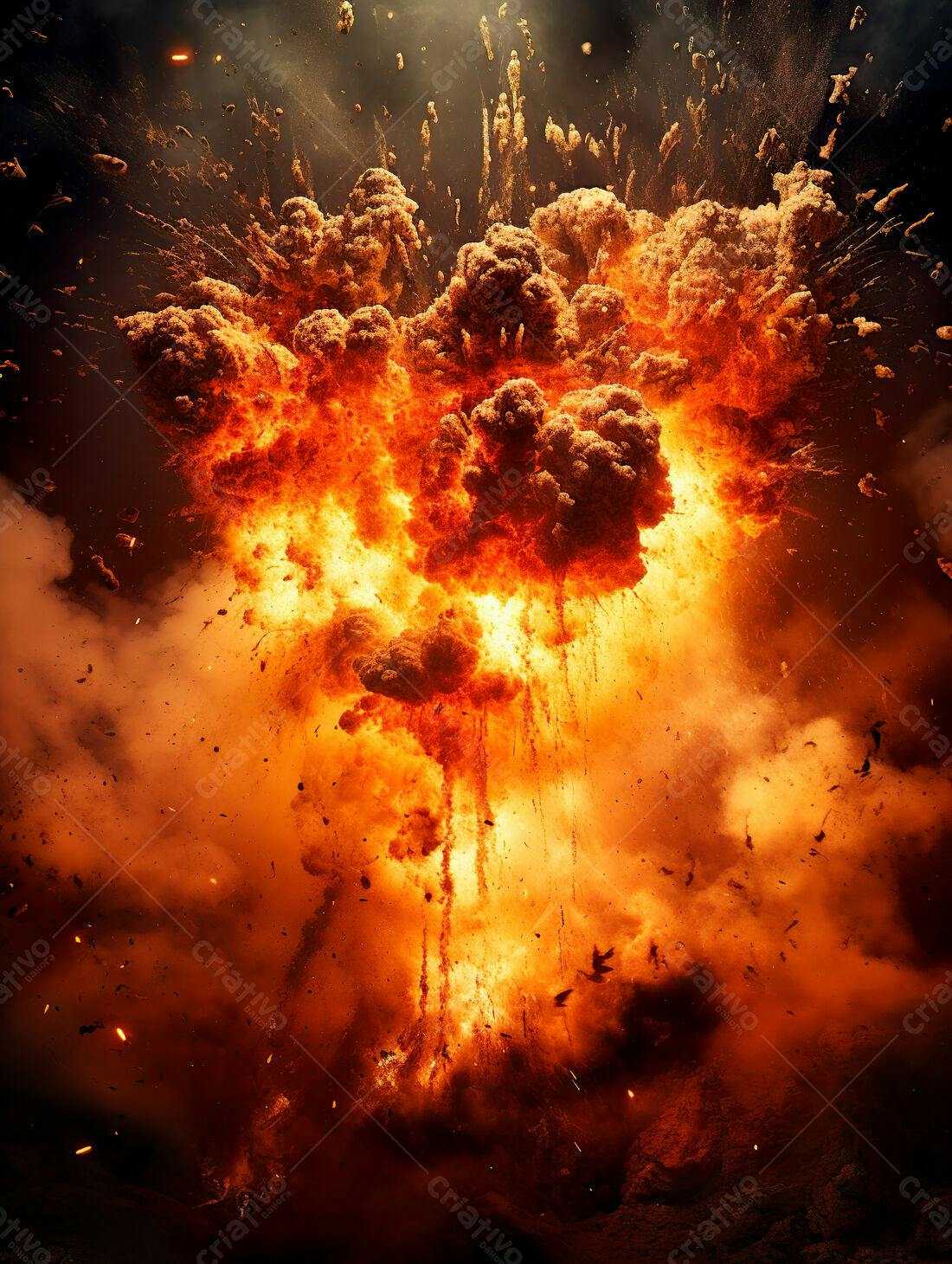 Explosão de fogo intensa e destrutiva