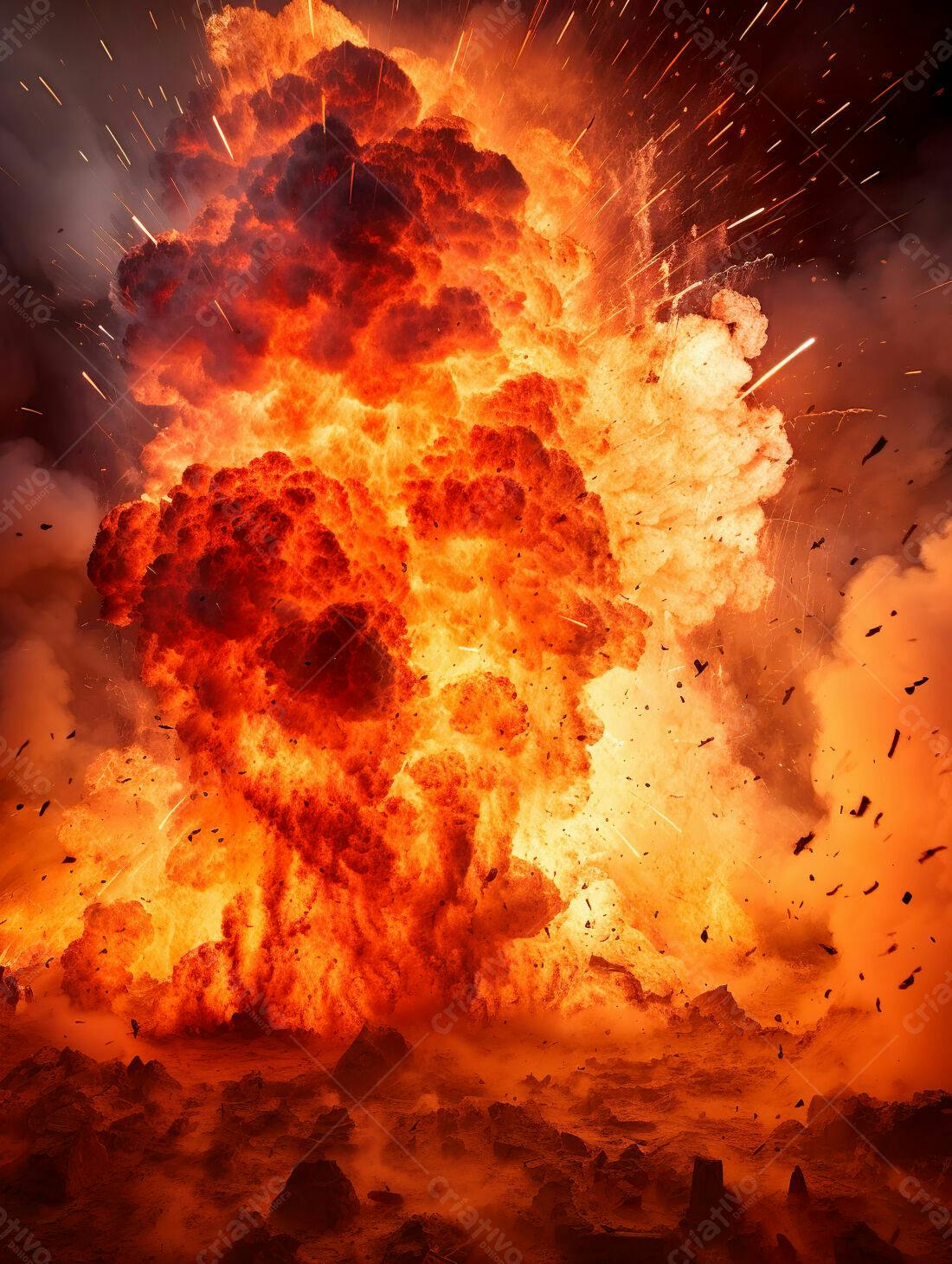 Explosão de fogo intensa e destrutiva