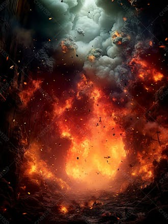 Imagem estilo textura explosao de fogo e fumaca com particulas 104