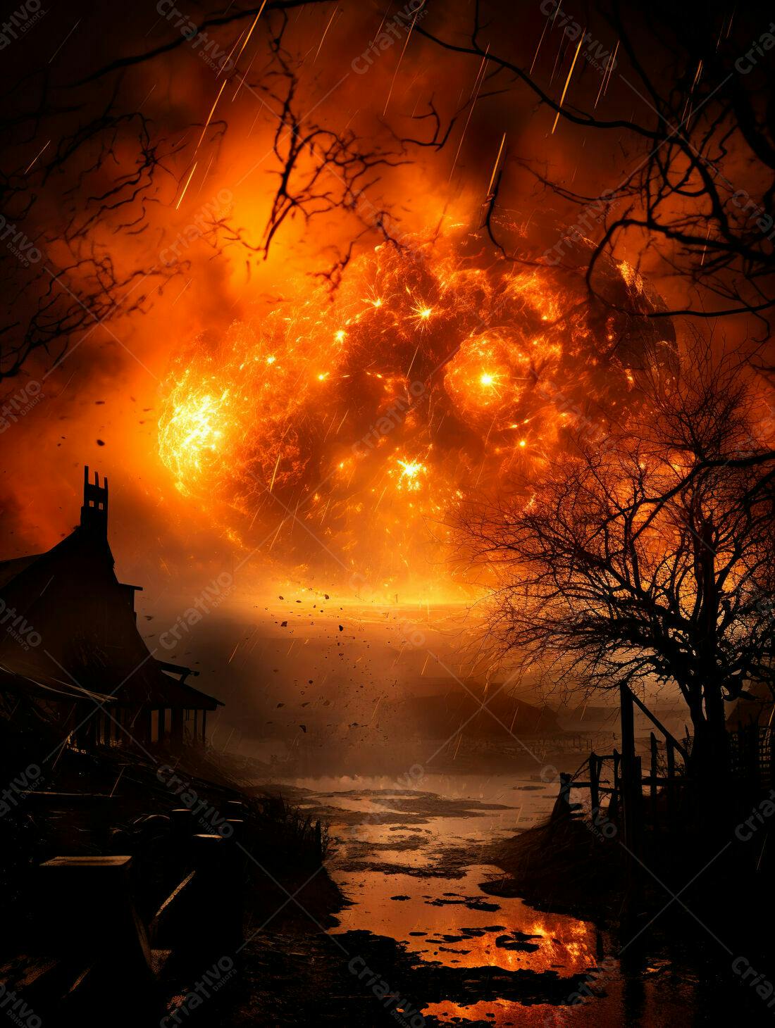 Apocalipse de fogo sobre vilarejo