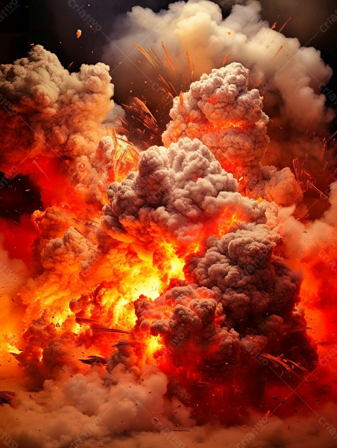 Explosão intensa de fogo e fumaça