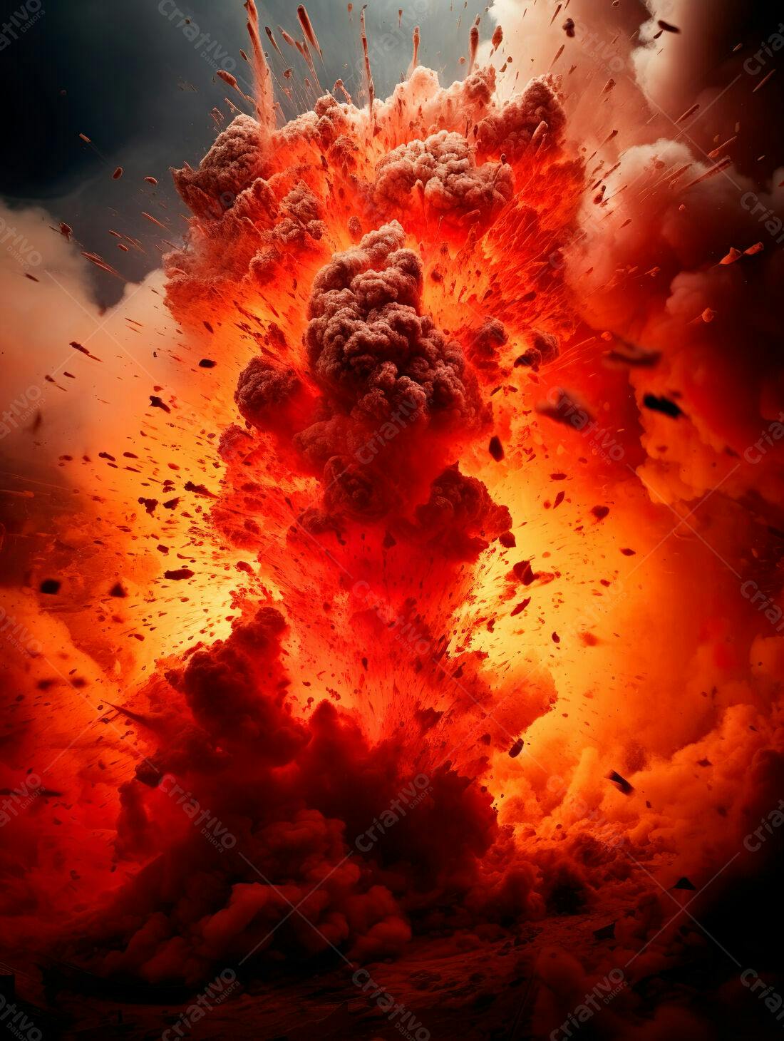 Explosão vulcânica intensa tons vermelhos e laranjas