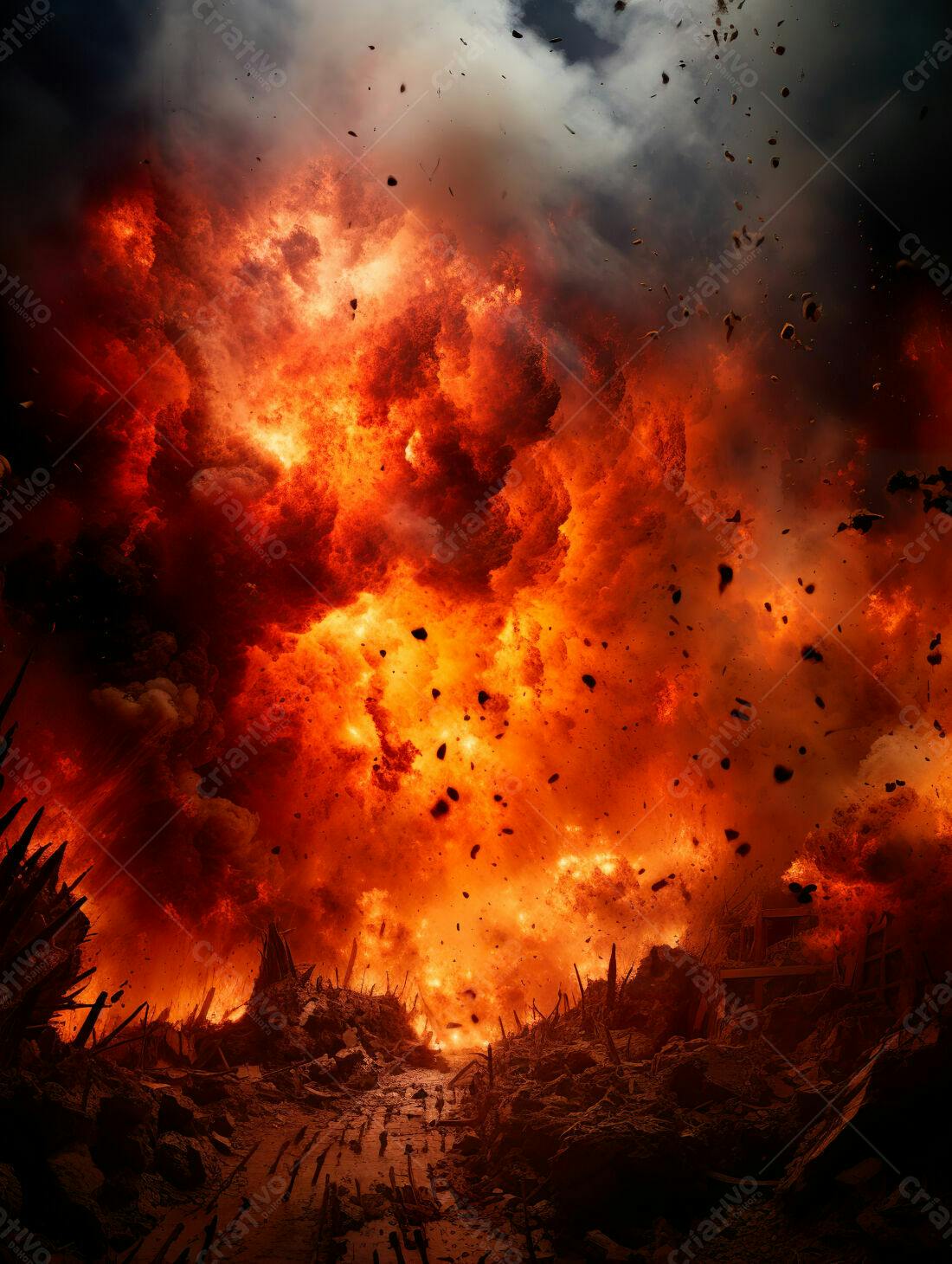 Explosão apocalíptica em cenário desolado