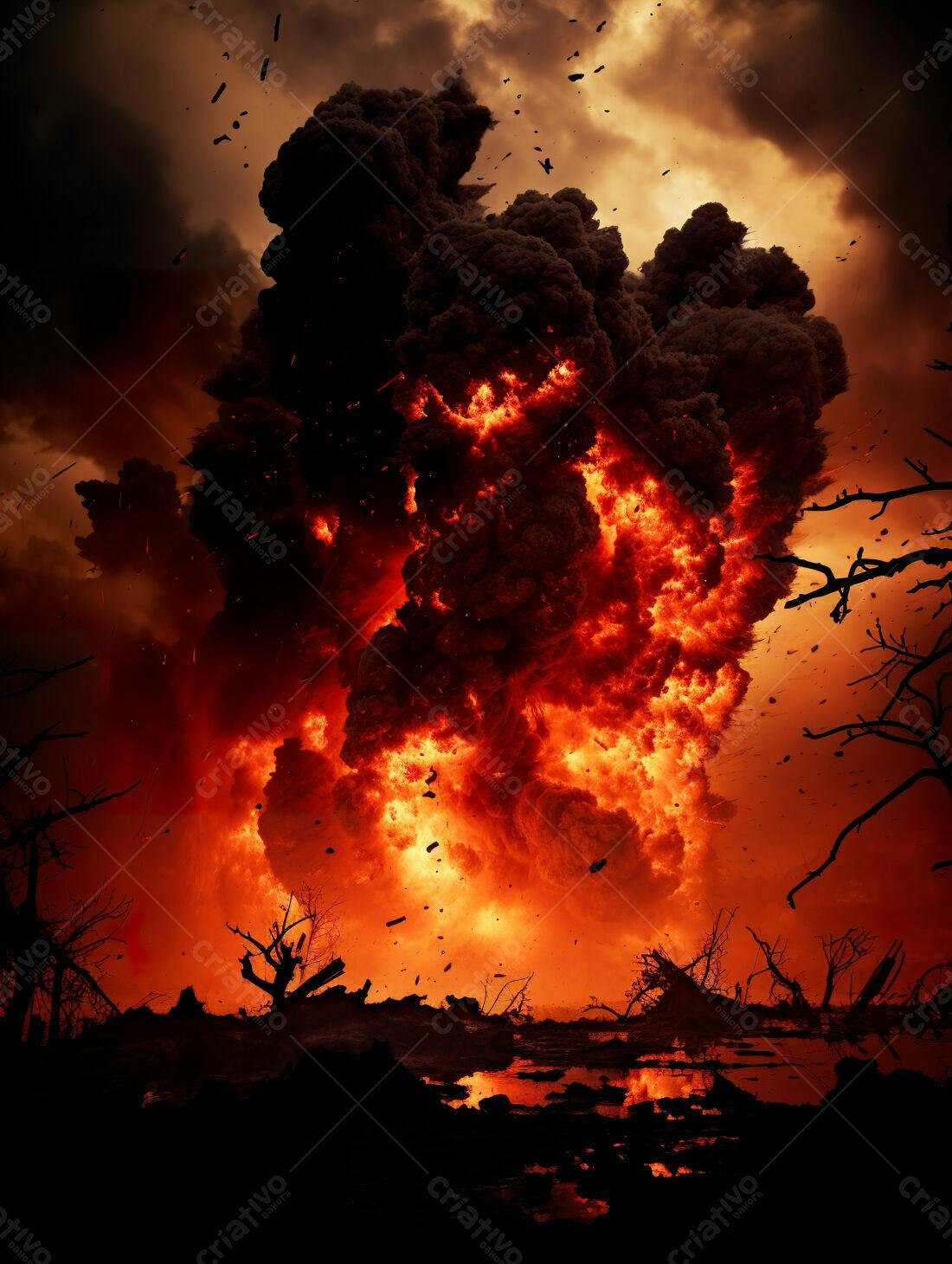 Explosão infernal paisagem desolada
