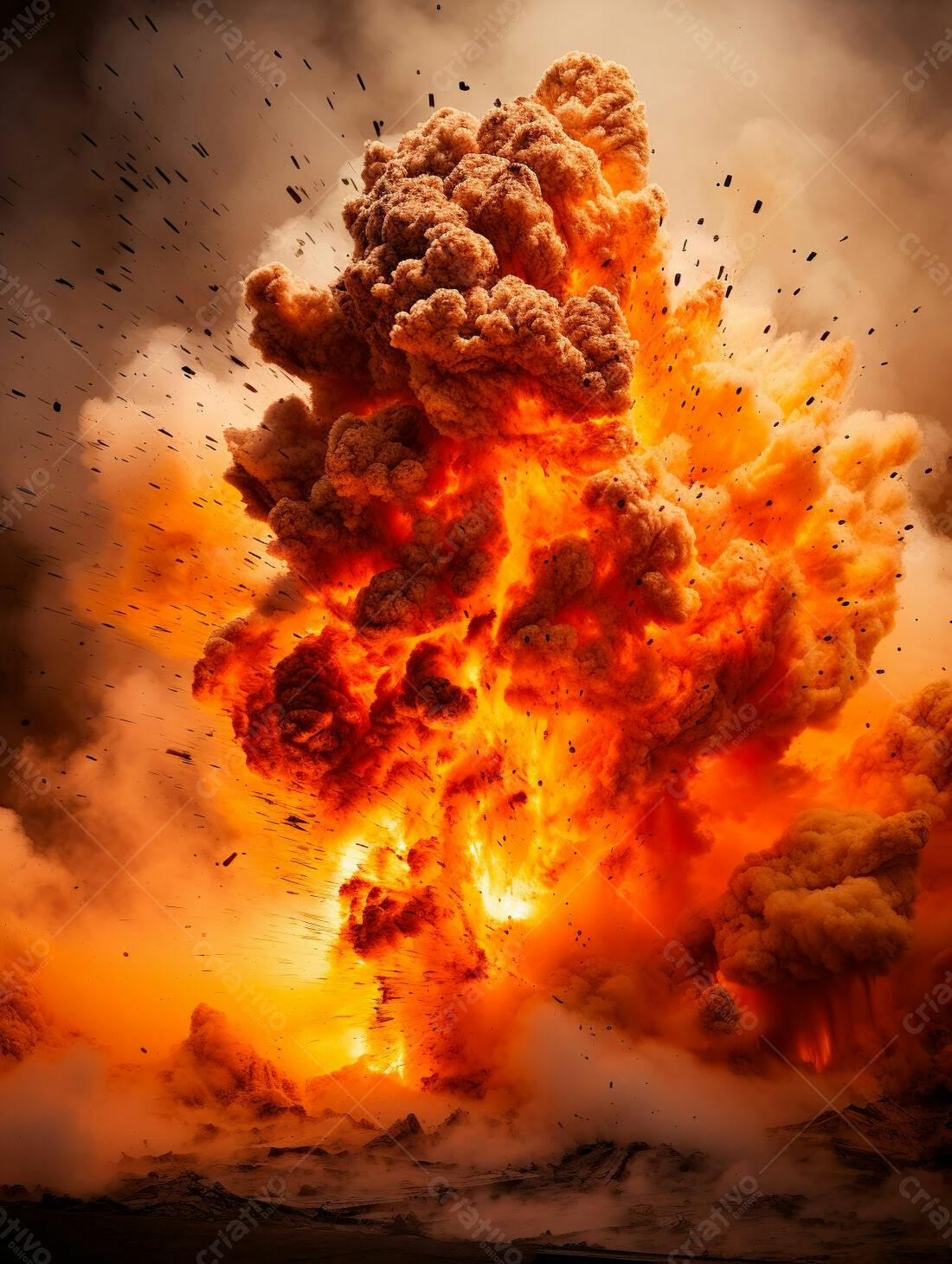 Explosão gigante com tons laranja e marrom